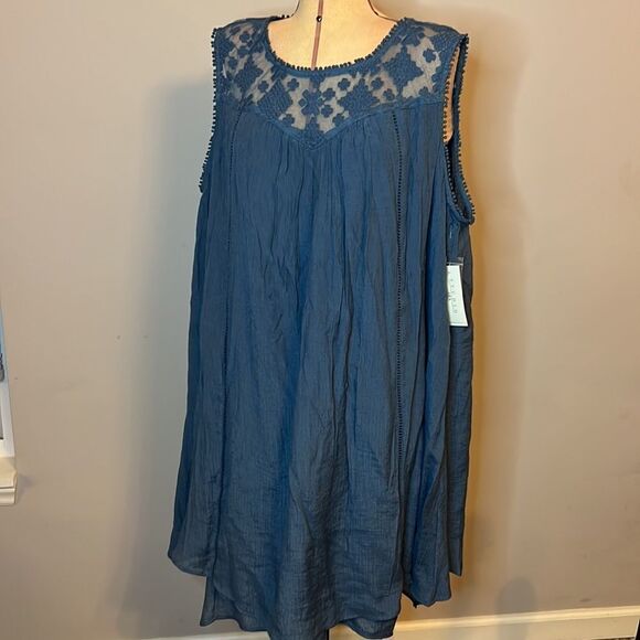 Studio JPR Dusty Blue Lace & Crinkled Crepe Dress - Size 2X - Picture 2 of 16